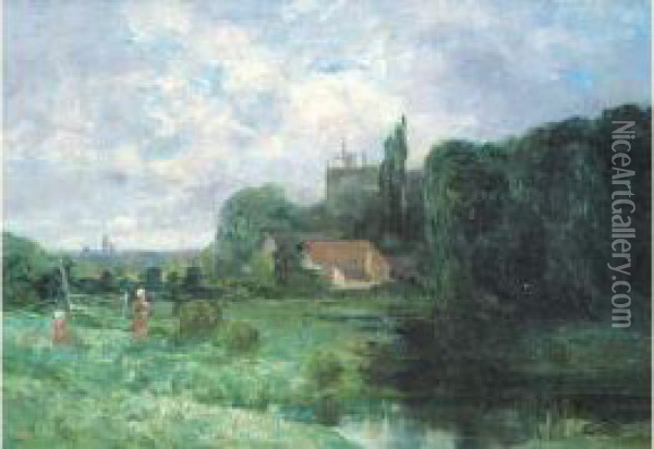 Zomerlandschap (1883) Oil Painting - Gustave Den Duyts