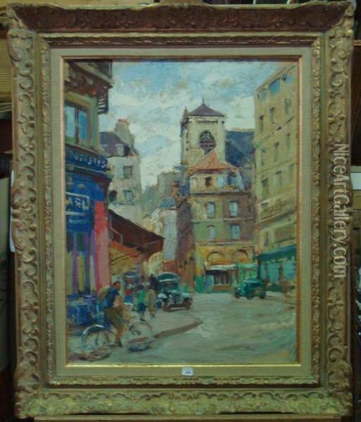 Rue De Paris Oil Painting - Lucien Hector Jonas