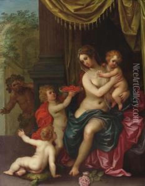 I An Allegory Of Maternal Love: Venus And Her Children Spied On By Asatyr Oil Painting - Hendrik van Balen