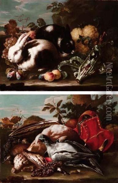 Natura Morta Con Leprotti Frutta E Ortaggi
Natura Morta Con Cacciagione E Frutta Oil Painting - Pietro Navarra