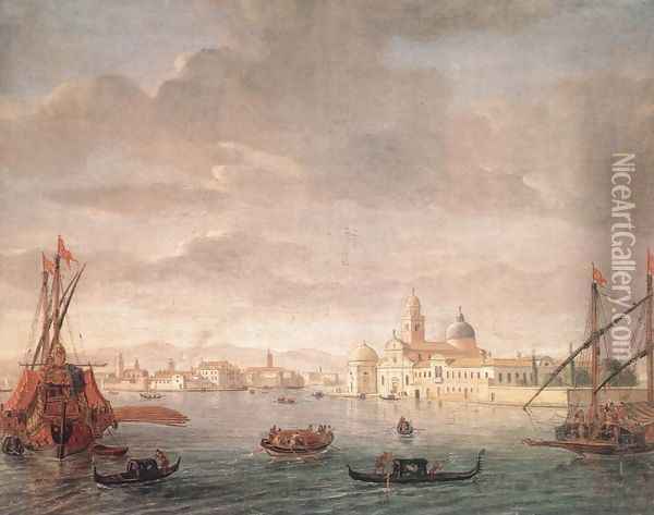 The Island of San Michele, Looking toward Murano 1700s Oil Painting - Caspar Andriaans Van Wittel