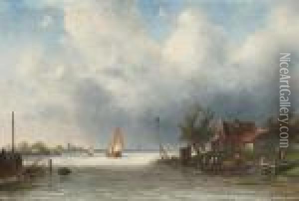 Estuary Scene Oil Painting - Charles Henri Leickert