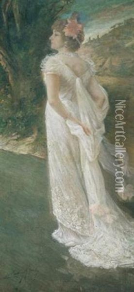 Portrait De Mademoiselle Evelyne Janney Oil Painting - Almery Lobel-Riche
