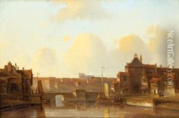 View Of A City By The Water Oil Painting - Eduard Karsen