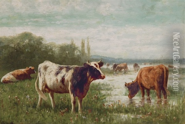 Cows On The Willow Oil Painting - William Frederick Hulk