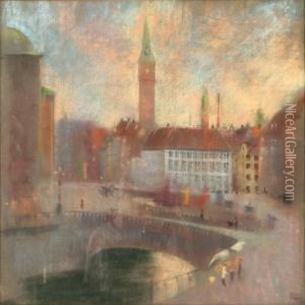 Canal Scene Fromcopenhagen Oil Painting - Edvard Anders Saltoft