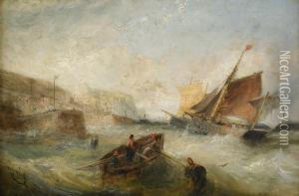 On The Cornish Coast Oil Painting - William Webb