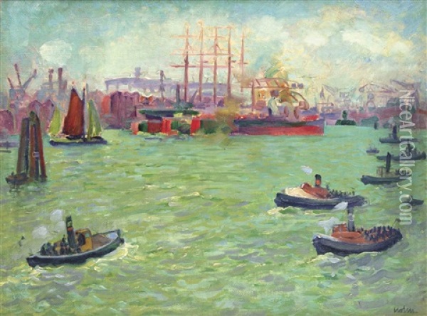 Hamburger Hafen Oil Painting - Arthur Holm
