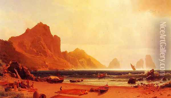 The Marina Piccdola, Capri Oil Painting - Albert Bierstadt