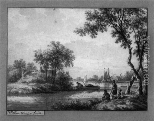 Fluslandschaft Mit Anglern Oil Painting - Nicolaes Wicart