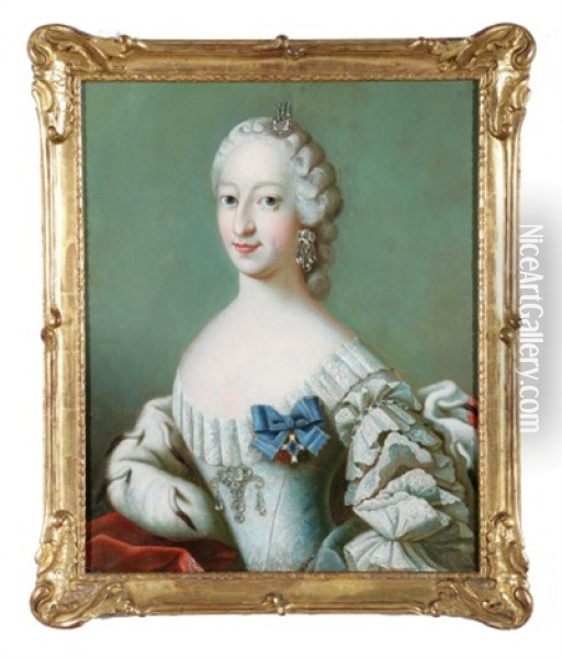 Portraet Af Dronning Juliane Marie Af Danmark-norge, Gift Med Frederik V Oil Painting - Peder Wichmann