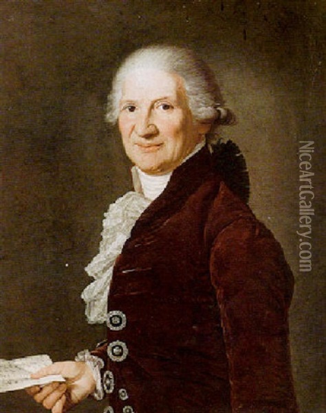 Portrait Of A Gentleman In A Burgundy Velvet Coat Oil Painting - Anton Johann Tischbein