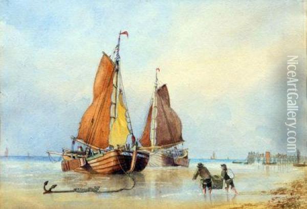 Fishing Boats And Fisherfolk At Yarmouth Oil Painting - William Howes Hunt
