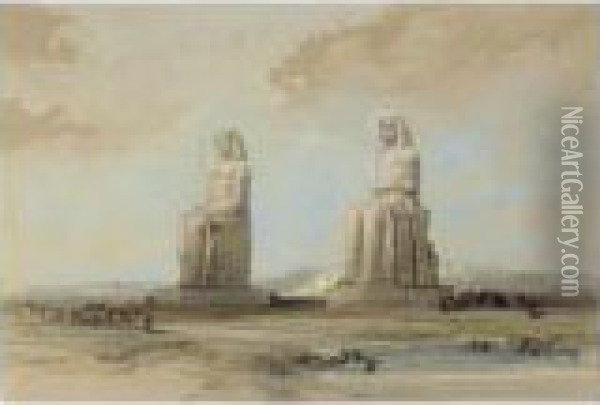 Statues Of Memnon In The Plain Of Thebes Oil Painting - David Roberts