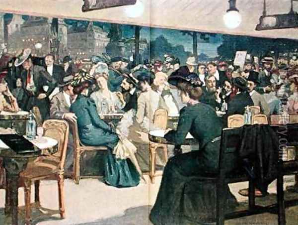 Terrace of Cafe Wepler Place Clichy Paris Oil Painting - Francois Henri Morisset