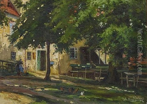 Sommerlicher Biergarten Oil Painting - Rela Hoenigsmann