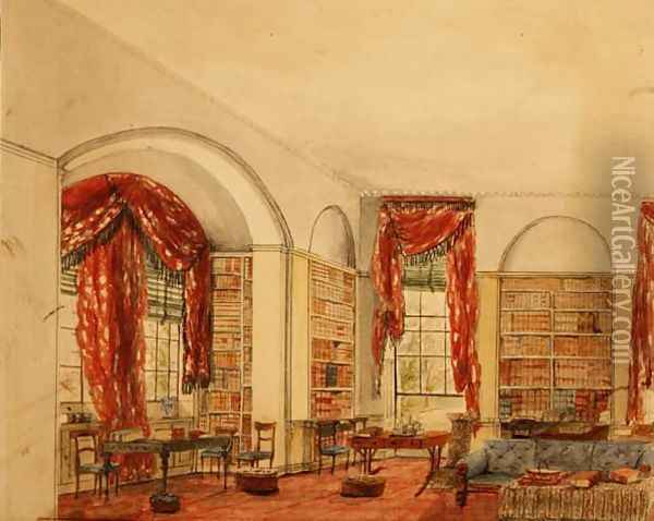 Side View of the Library at Aynhoe Oil Painting - Julia Cartwright