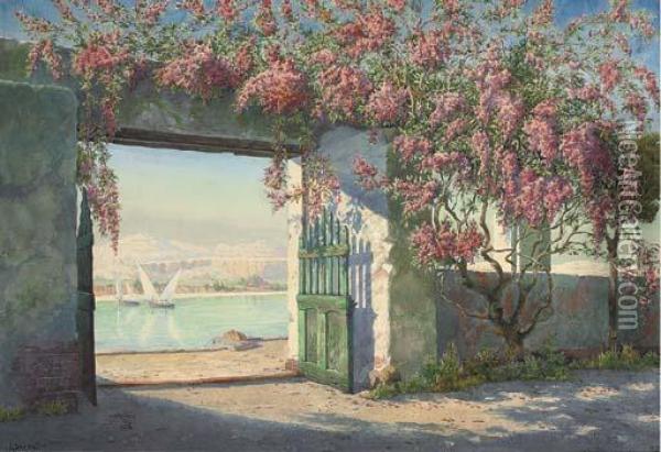 A Garden On The Banks Of The River Jordan Oil Painting - Hermann Baumeister
