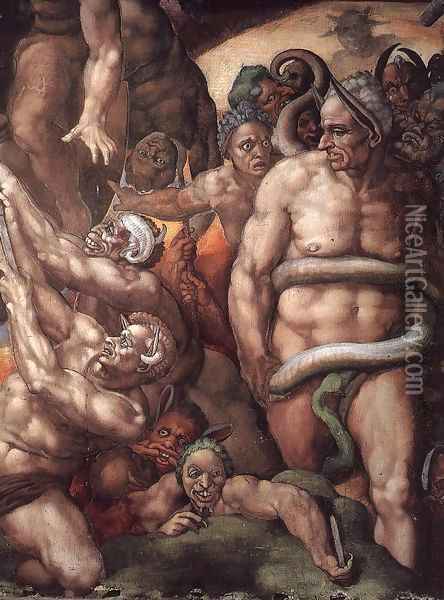 Last Judgment (detail) 16 Oil Painting - Michelangelo Buonarroti