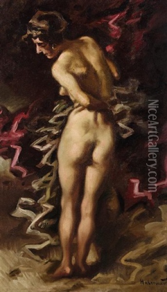 Weiblicher Akt In Ruckansicht Oil Painting - Hugo von Habermann the Elder