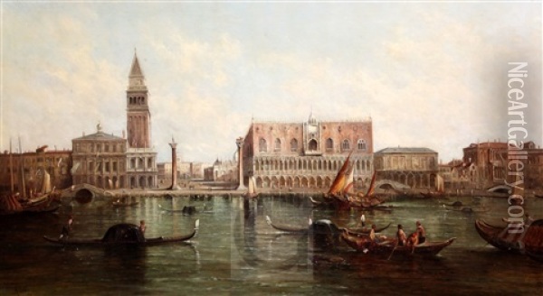 Doge's Palace And St Mark's Square From The Grand Canal, Venice Oil Painting - Alfred Pollentine