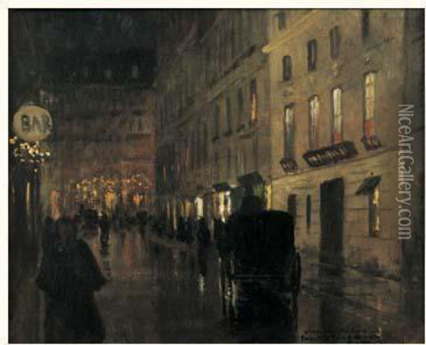 La Rue De Caumartin A Paris, La Nuit Oil Painting - Fritz Thaulow