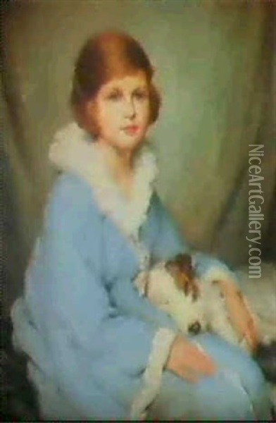 Her Favourite Pet Oil Painting - P(ercy) Harland Fisher