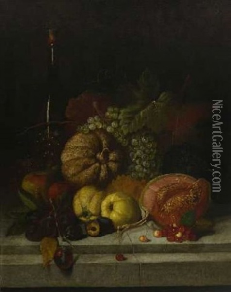 Stillleben Mit Fruchten (+ Stilleben Mit Erlegten Vogeln; 2 Works) Oil Painting - Joseph Correggio