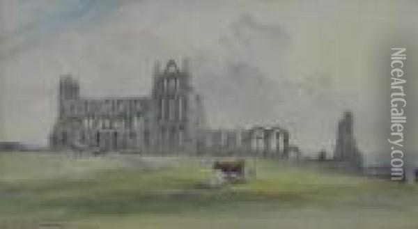 Cattle At Whitby Abbey Oil Painting - Mary Weatherill