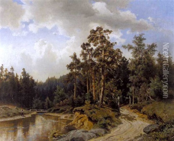 Angler Am Gebirgsbach Oil Painting - Morten Mueller