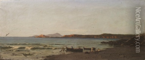 Marina Con Barche E Pescatori Oil Painting - Achille Vertunni