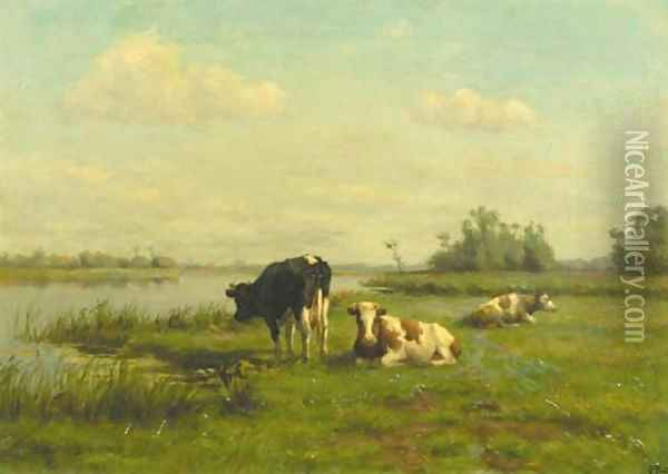 Cows in a river landscape Oil Painting - Pieter Stortenbeker