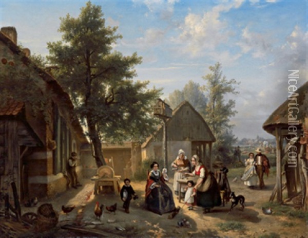 Elegante Gesellschaft In Einer Landschenke Oil Painting - Florent Nicolas Crabeels
