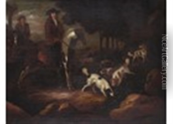 Huntsmen And Hounds Oil Painting - Adriaen Cornelisz Beeldemaker
