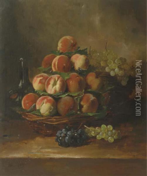 Peaches And Grapes In A Basket Oil Painting - Antoine Vollon