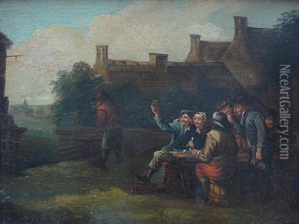 Revellers Outside An Inn Oil Painting - David The Younger Teniers