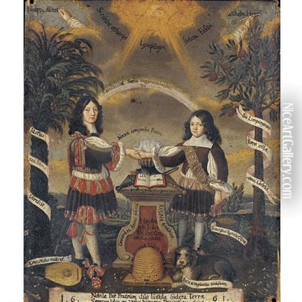 Allegorical Portrait Of The Brothers Phillip Albert And Wilhelm Heinrich Von Limpurg Oil Painting - Joachim Georg Creuzfelder