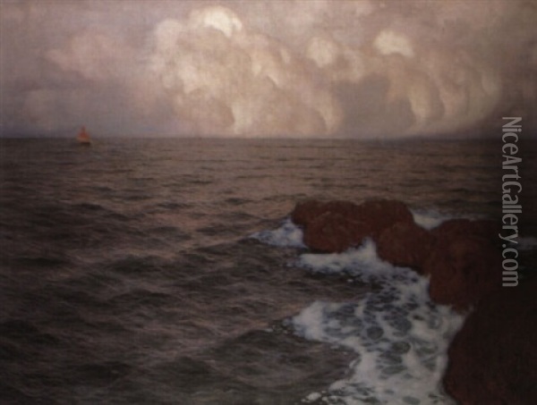 Dalmation Coast Seen From Ragusa Oil Painting - Johann (Jan) Klepinski