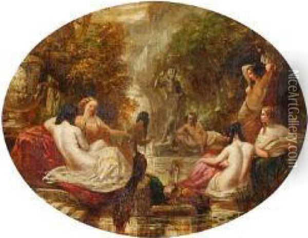 Nymphs Bathing Oil Painting - Alfred Joseph Woolmer