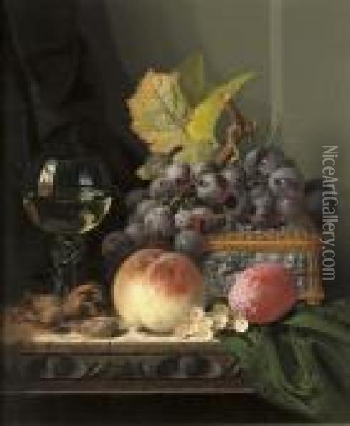 Grapes, Peaches, A 'roemer' Oil Painting - Edward Ladell