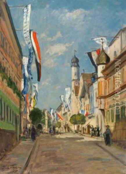 Strase In Murnau, Beflaggt Oil Painting - Paul Thiem