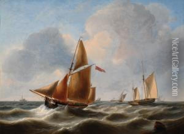 Ships At Sea Oil Painting - Johannes Christian Schotel