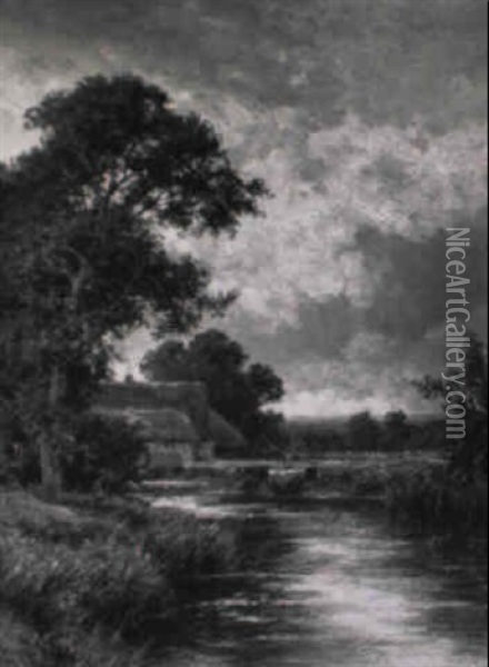 Mill Stream Near Abinger, Surrey Oil Painting - Henry H. Parker