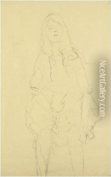 Sitzend Von Vorne (seated Nude Seen From The Front) Oil Painting - Gustav Klimt