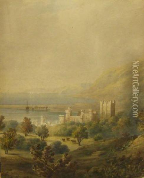 Coastal Scene With Castle Oil Painting - Thales Fielding