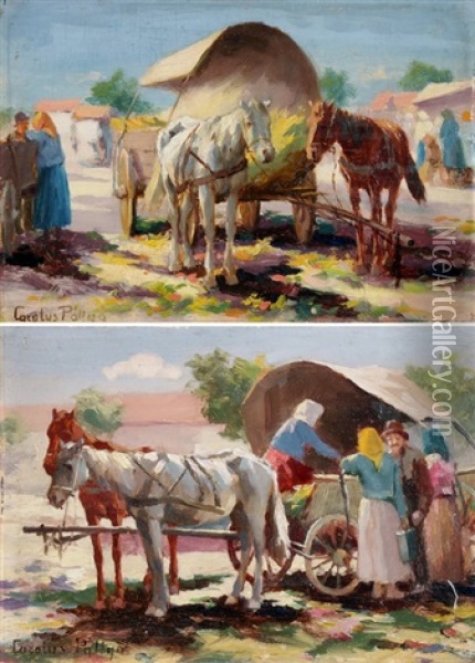 Gegenstucke: Marktszenen Mit Pferdefuhrwerken Oil Painting - Carolus Pallya
