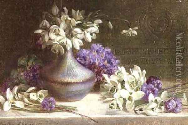 Snowdrops and violets Oil Painting - M.V. Morgan