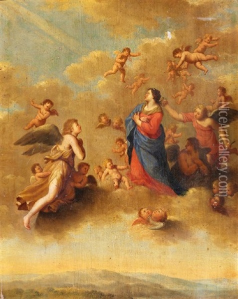 Maria In Den Wolken Oil Painting - Cornelis Van Poelenburgh