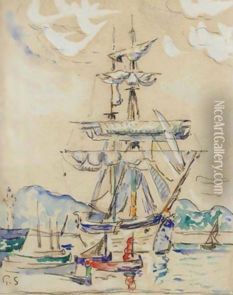 Two-Masted Sailboat At Anchor Oil Painting - Paul Signac