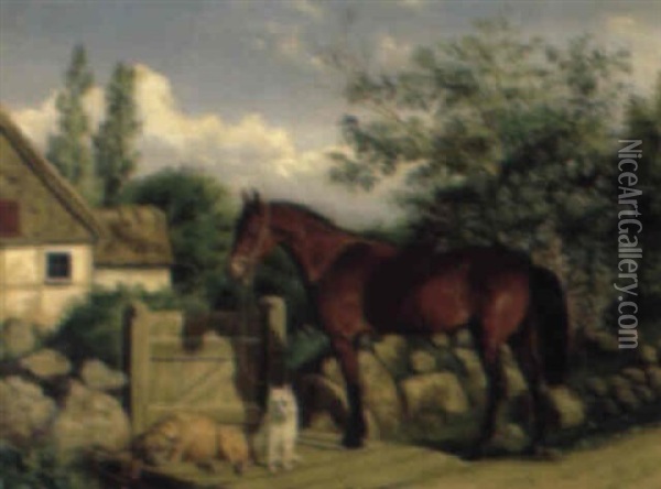 Landskab Med Hest Og To Hunde Oil Painting - Carl Henrik Bogh
